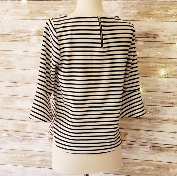 Green Envelope Striped Flounce Crop Sleeve Top M - Picture 3 of 8